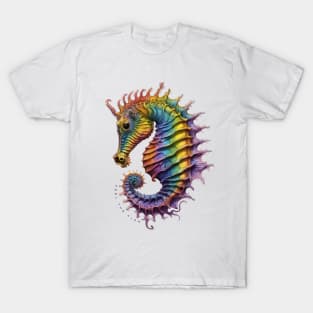 Curious Rainbow Seahorse fantastic creature design T-Shirt